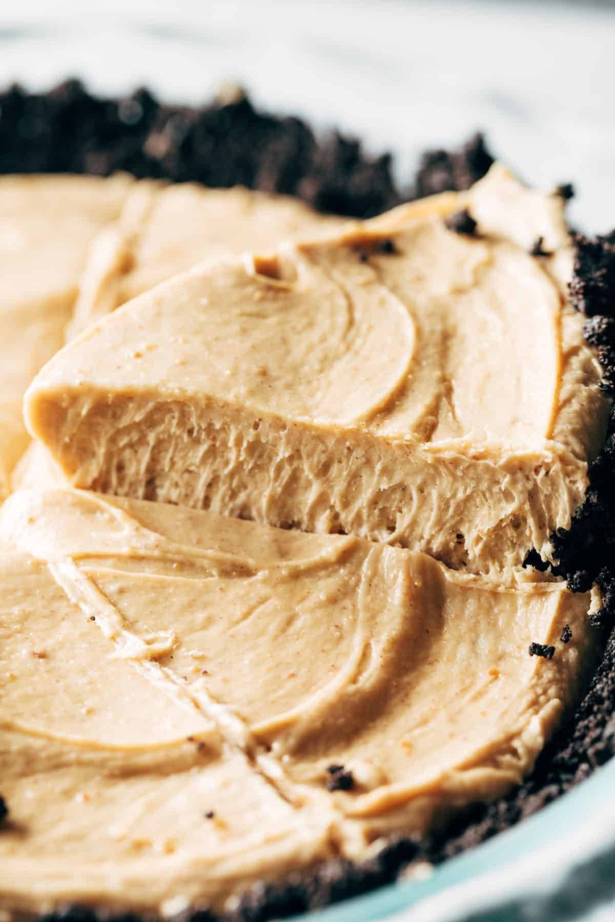 Slice of peanut butter pie.